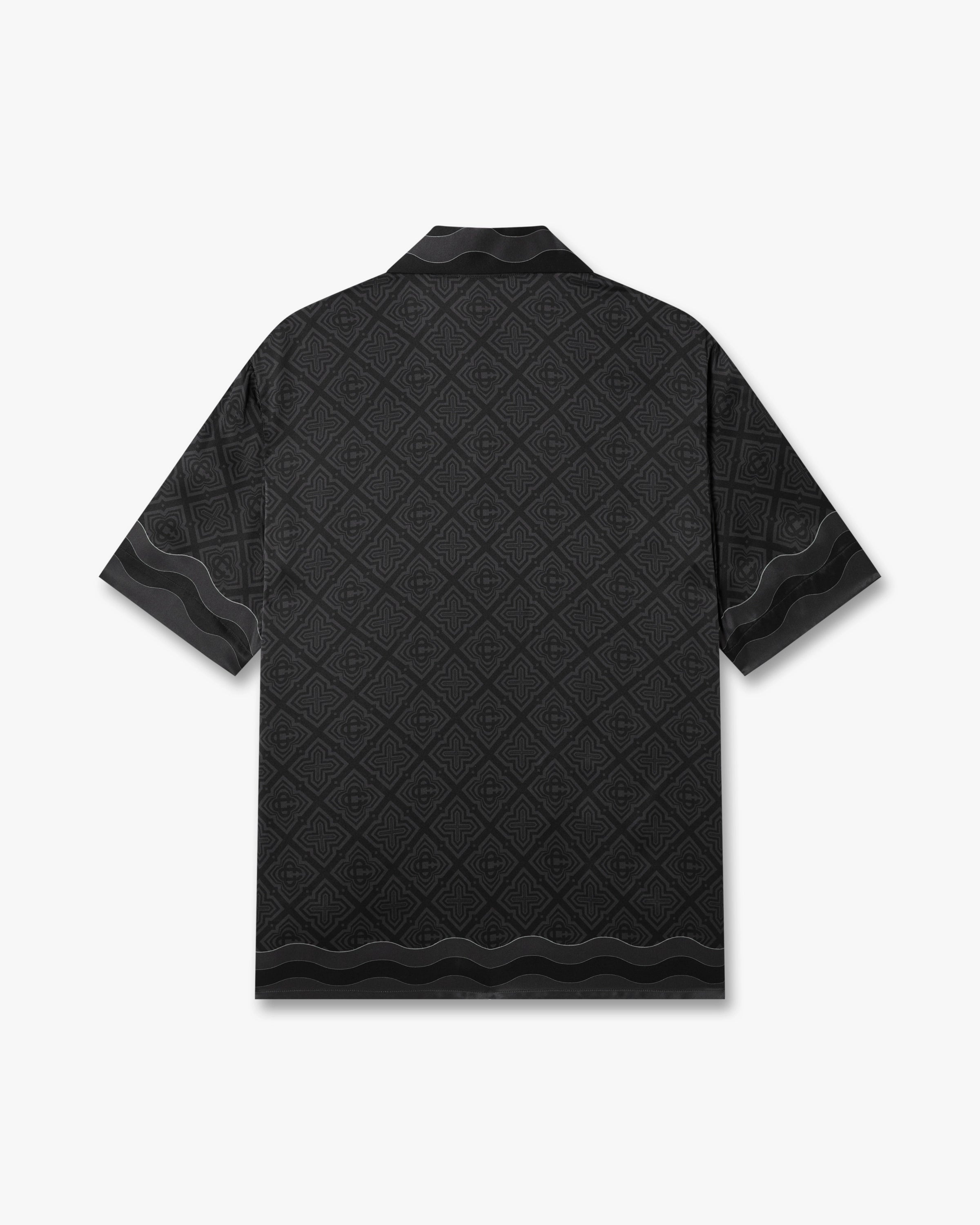 Black Radiating Monogram Short Sleeve Silk Shirt