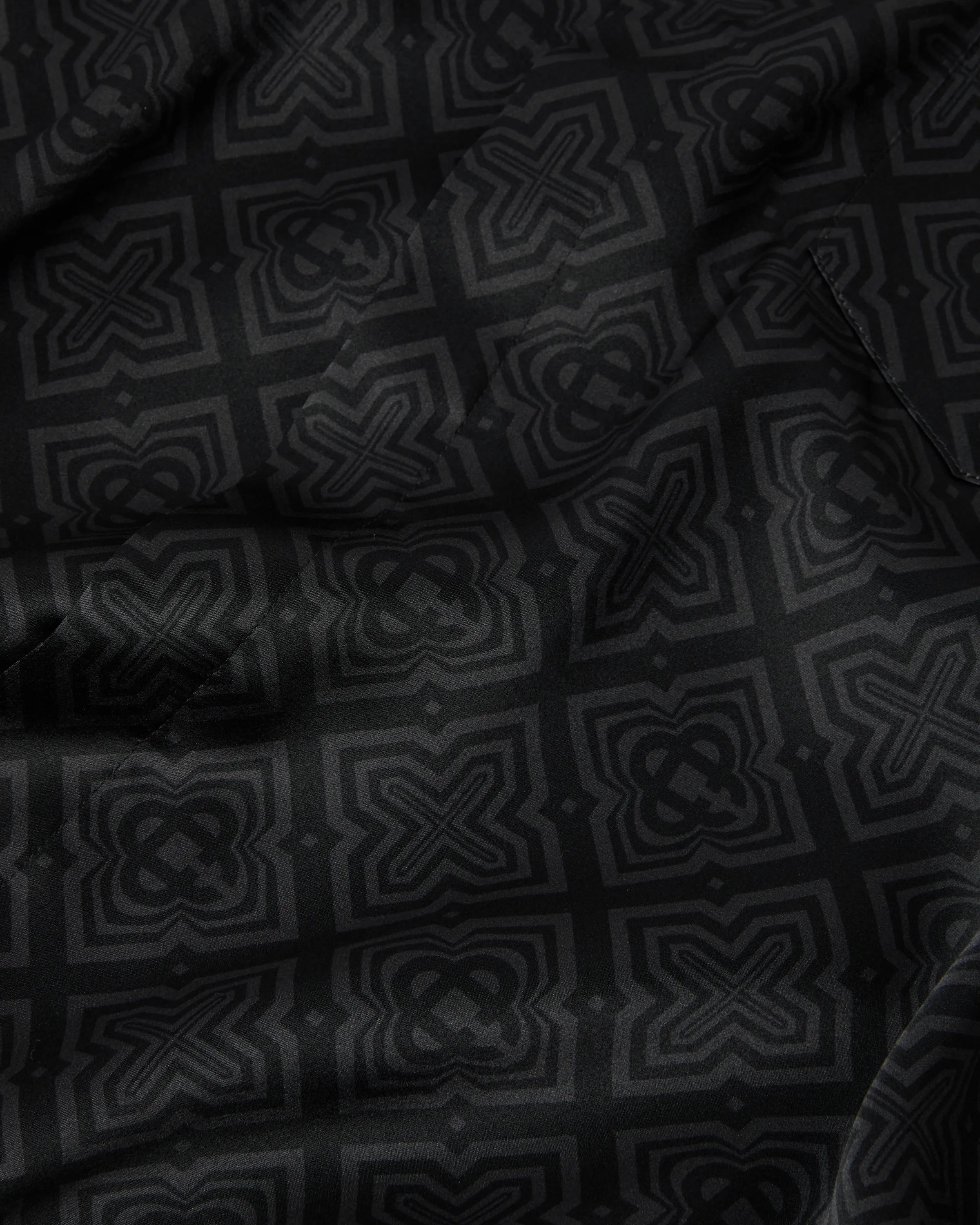 Black Radiating Monogram Short Sleeve Silk Shirt