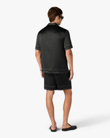 Black Radiating Monogram Short Sleeve Silk Shirt