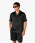 Black Radiating Monogram Short Sleeve Silk Shirt