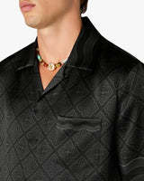 Black Radiating Monogram Short Sleeve Silk Shirt