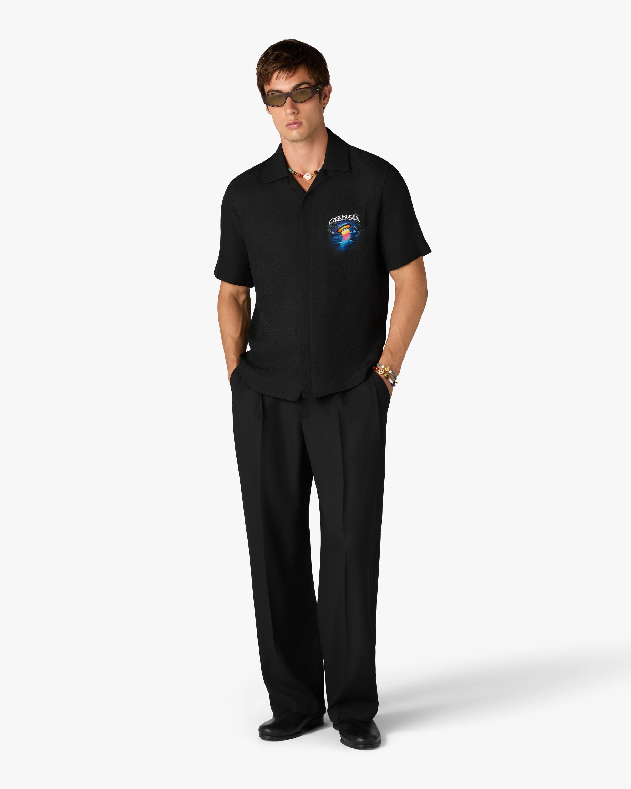 Black Sahara Twilight Short Sleeve Silk Shirt