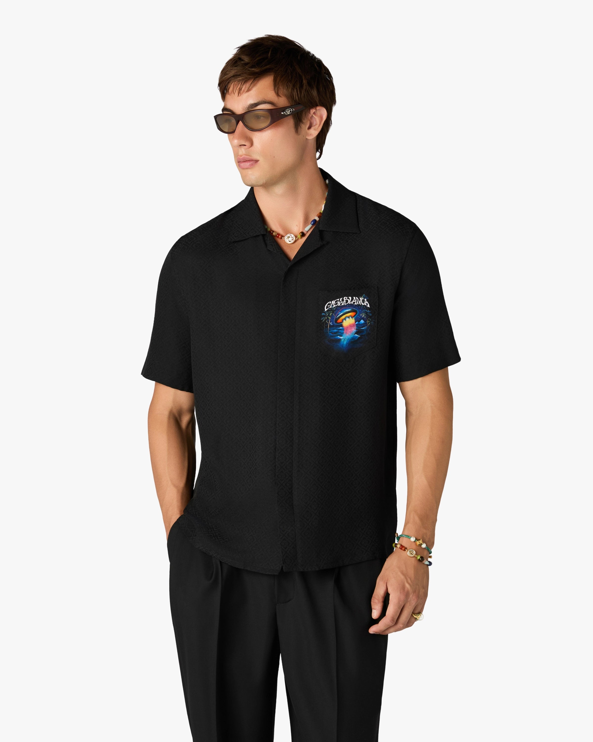 Black Sahara Twilight Short Sleeve Silk Shirt