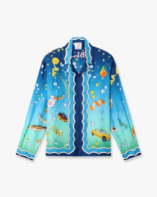 Blue Gradient Casa Kaspia New York Long Sleeve Silk Shirt