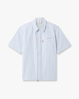 White & Blue Striped Nylon Short Sleeve Shirt