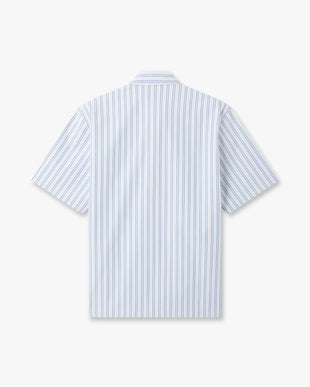 White & Blue Striped Nylon Short Sleeve Shirt
