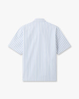 White & Blue Striped Nylon Short Sleeve Shirt