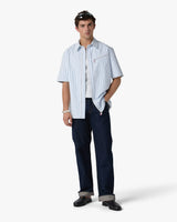 White & Blue Striped Nylon Short Sleeve Shirt
