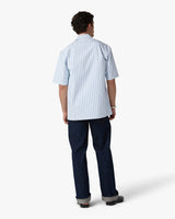 White & Blue Striped Nylon Short Sleeve Shirt
