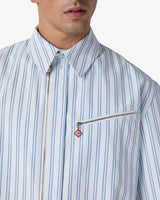 White & Blue Striped Nylon Short Sleeve Shirt