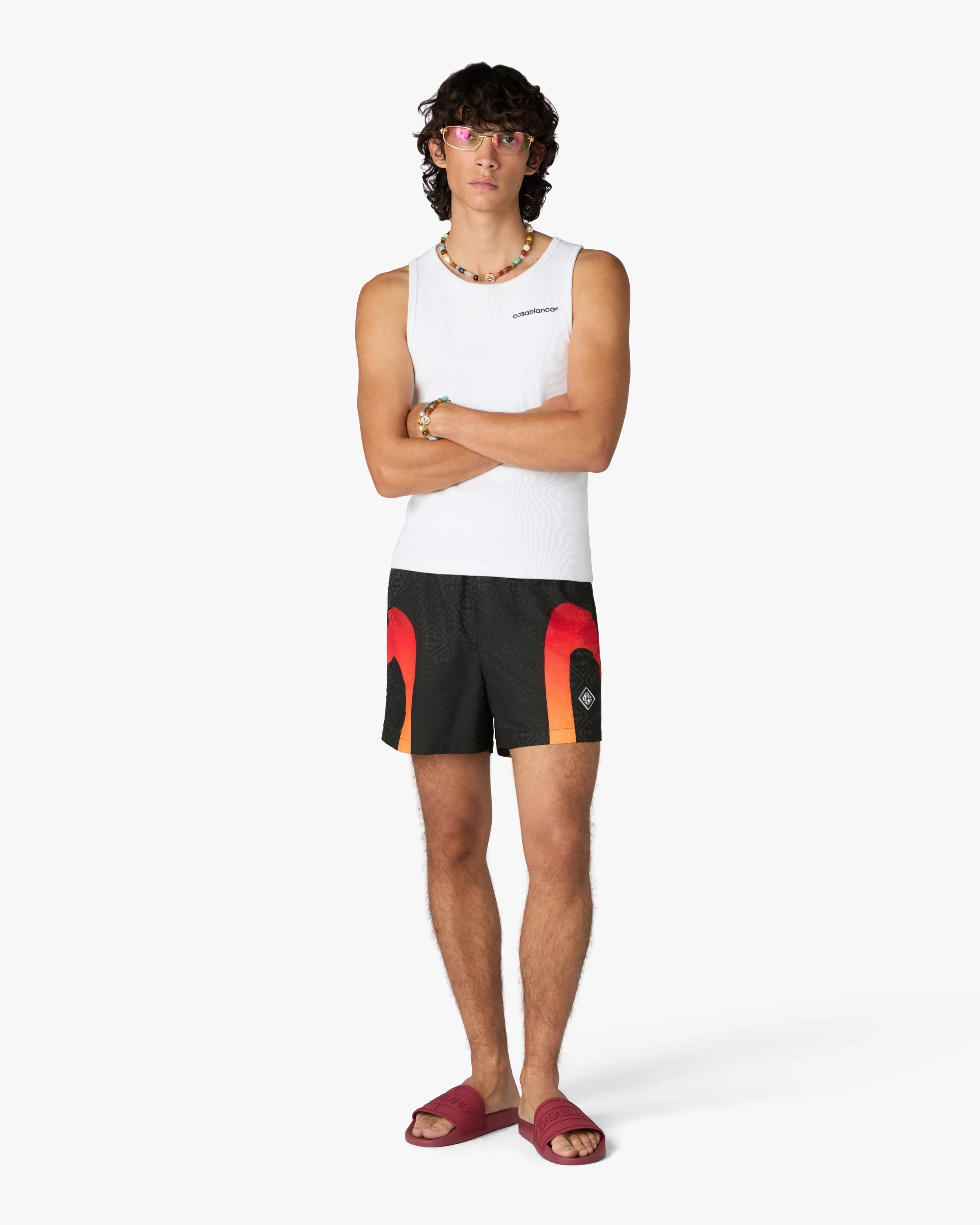 Black & Orange Gradient Jacquard Swim Shorts