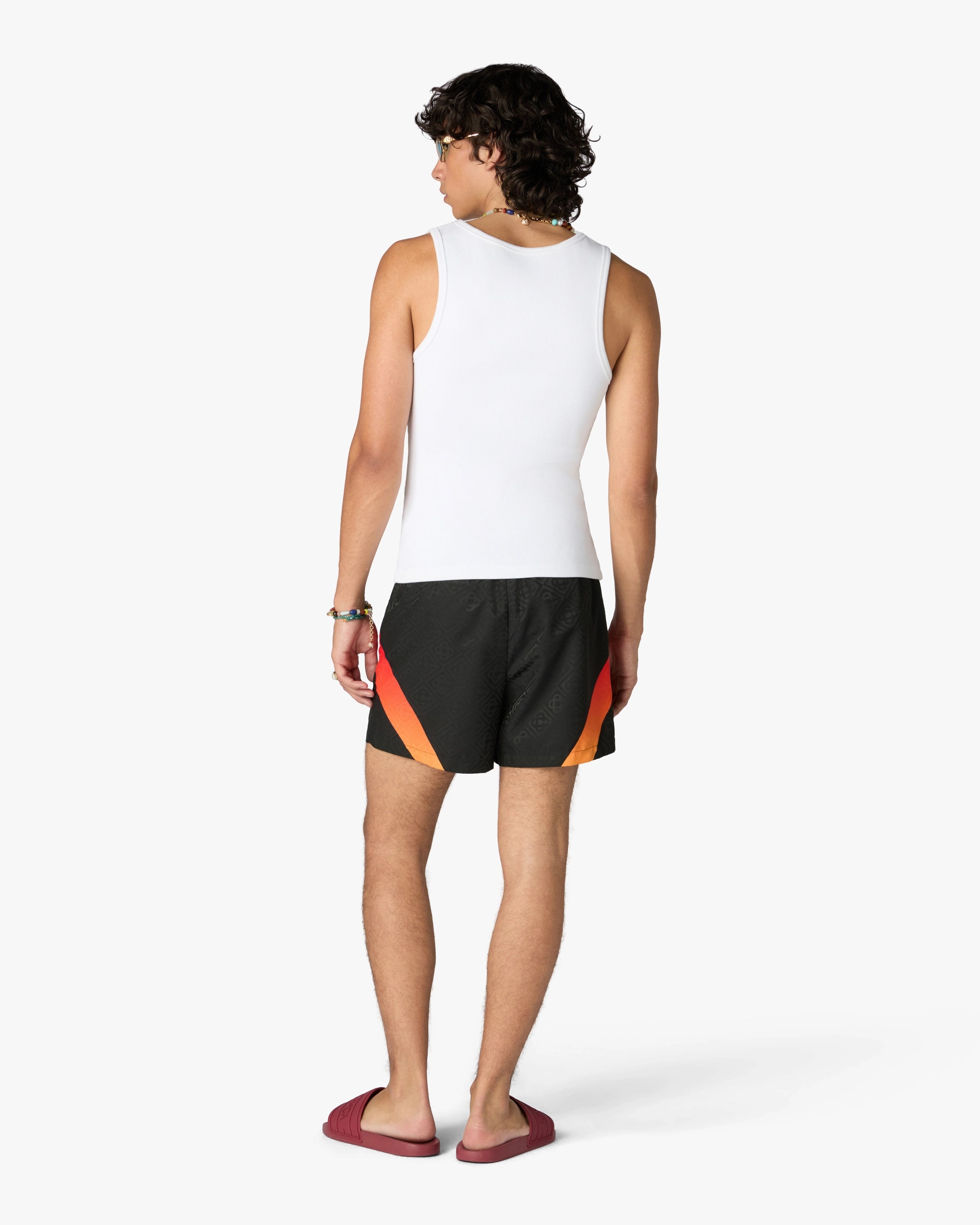Black & Orange Gradient Jacquard Swim Shorts