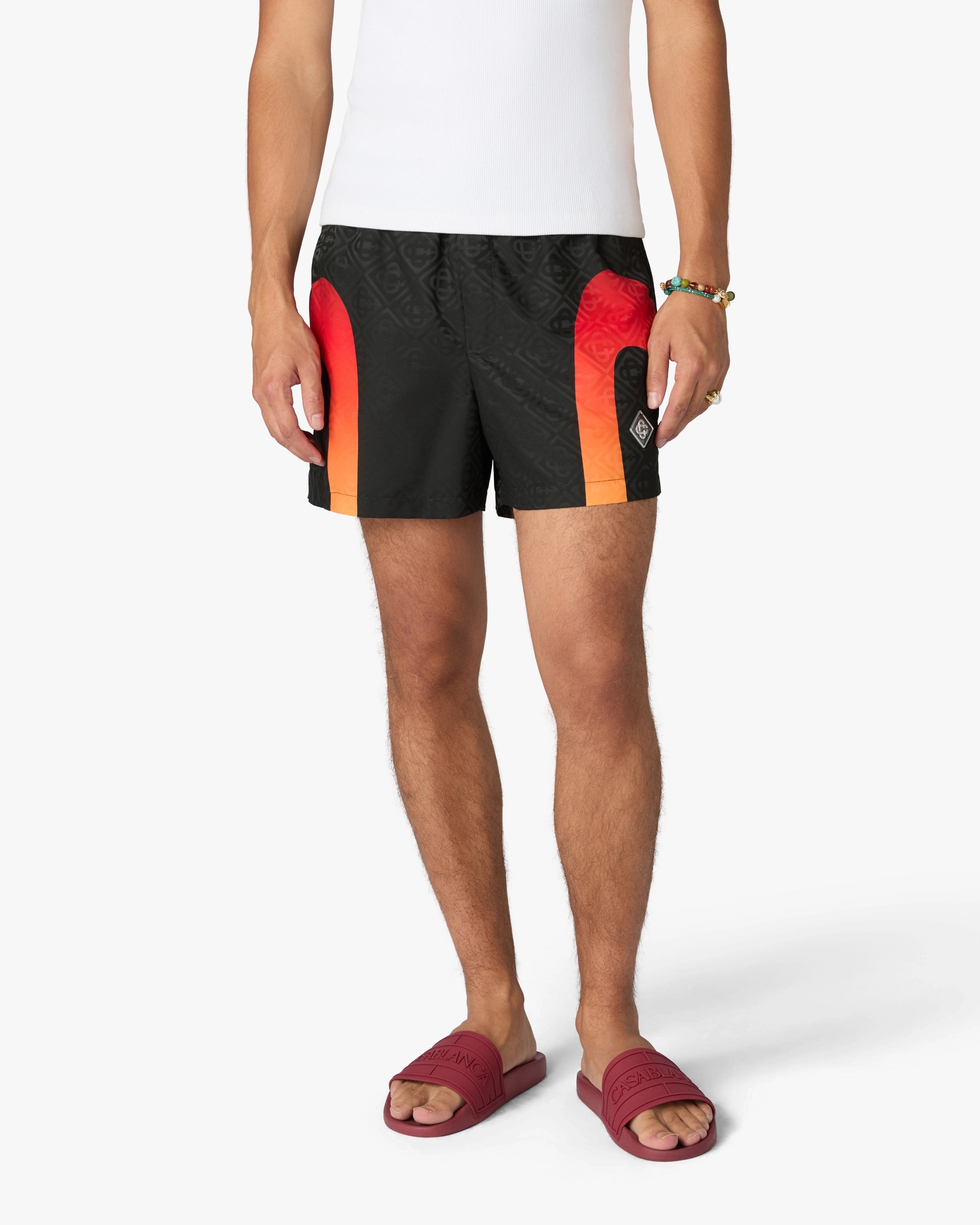 Black & Orange Gradient Jacquard Swim Shorts
