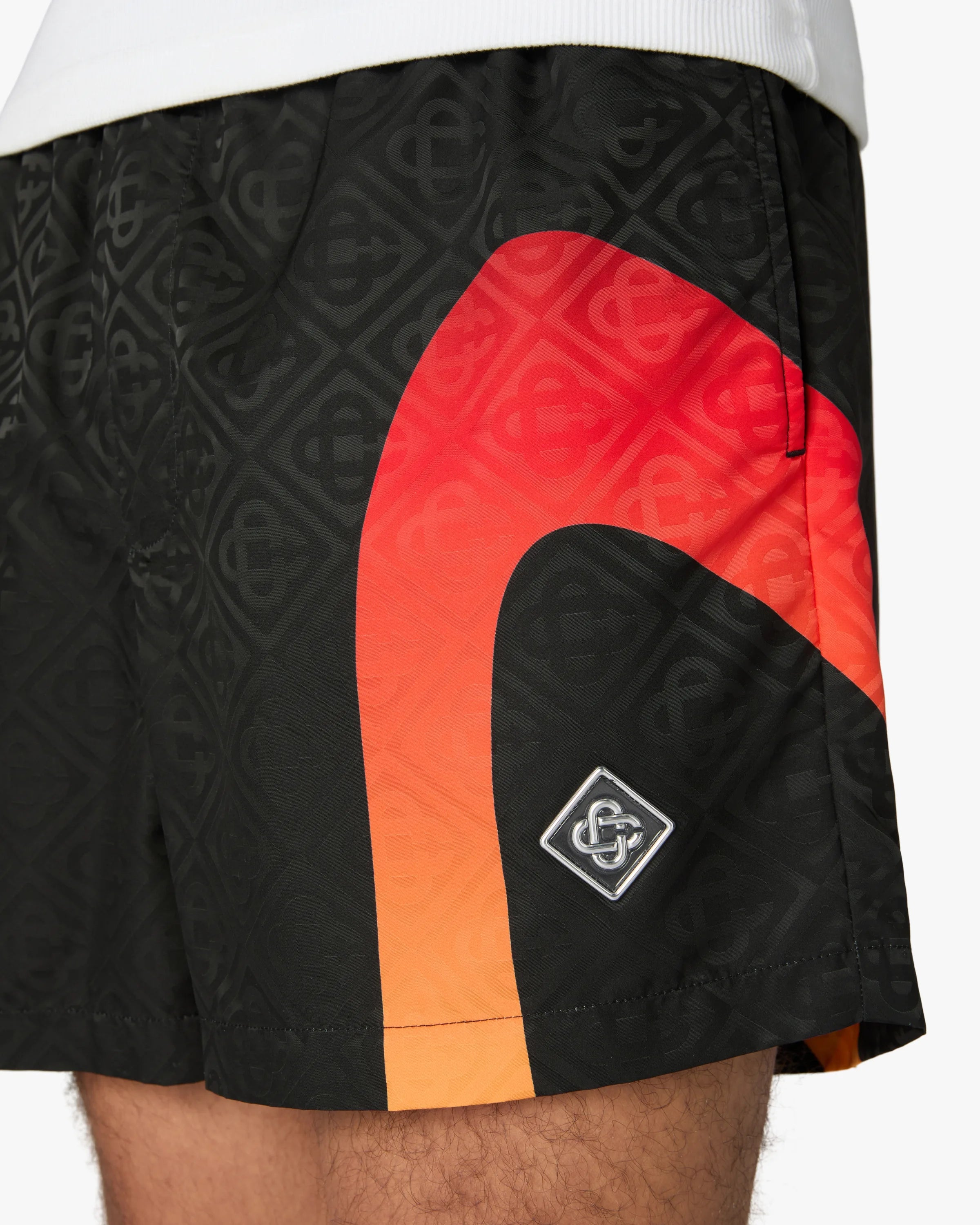 Black & Orange Gradient Jacquard Swim Shorts