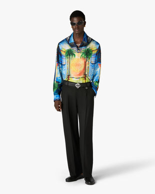 Black Pleated Straight Leg Trousers