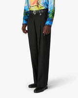 Black Pleated Straight Leg Trousers