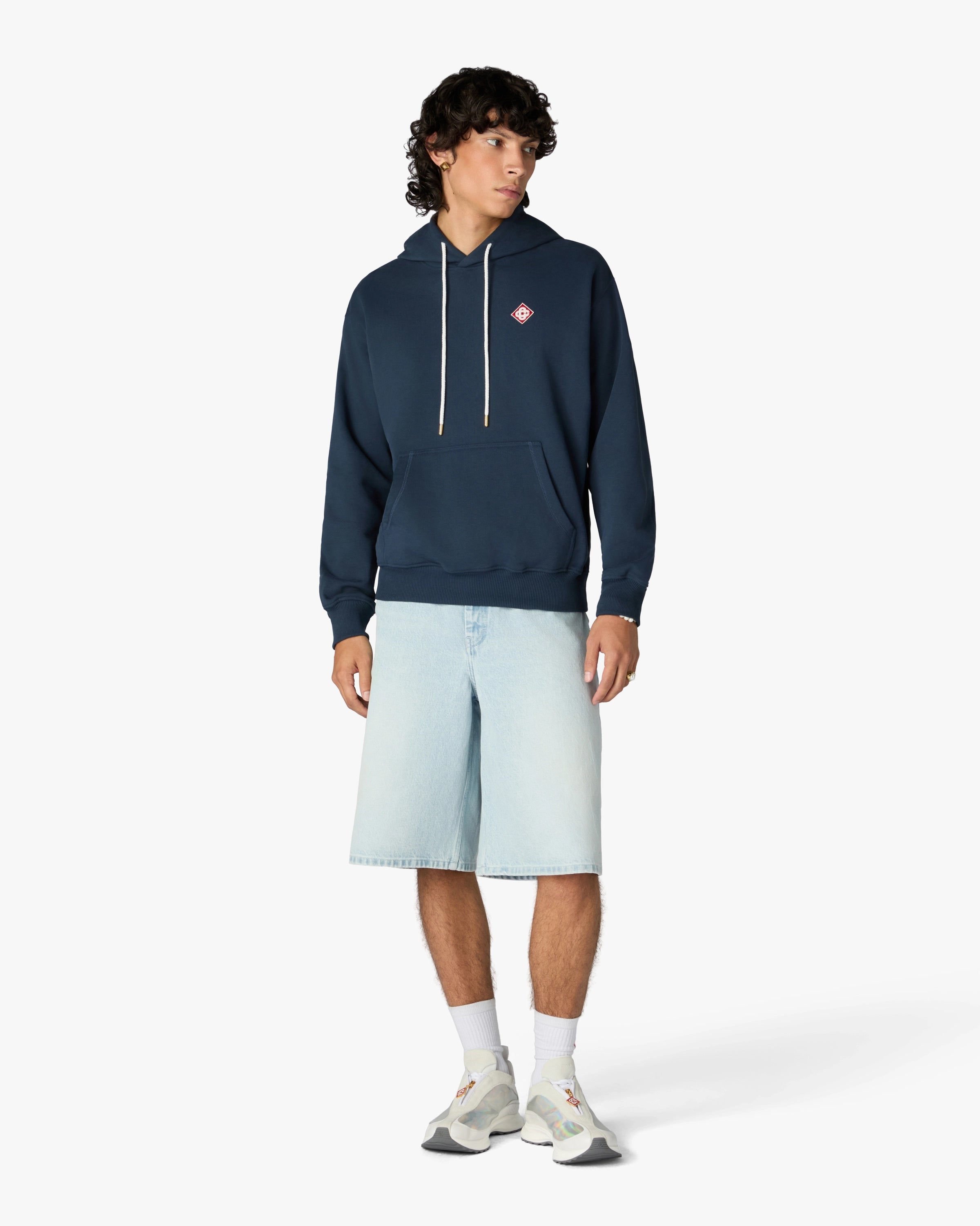 Sweat à capuche bleu marine à logo losange