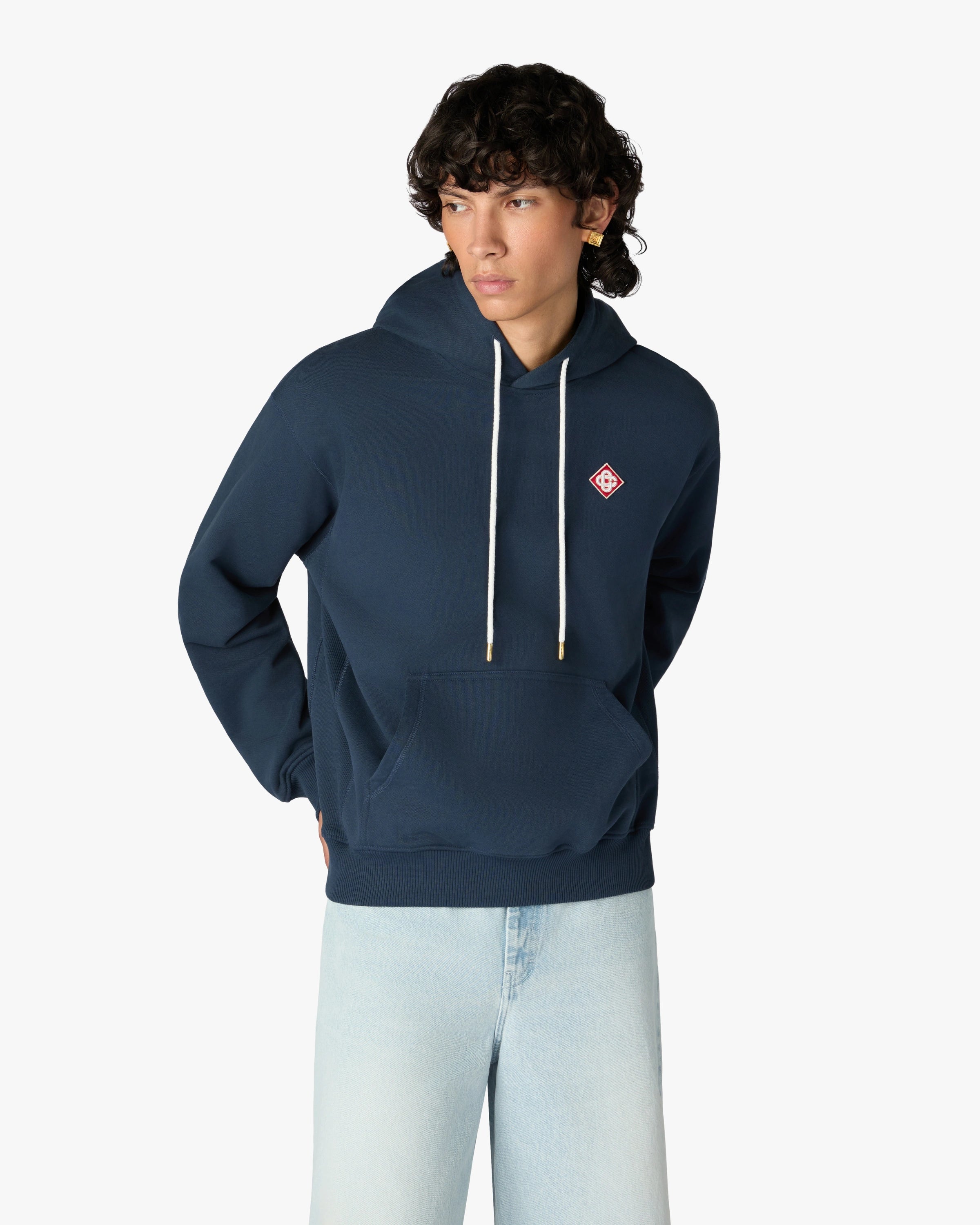 Sweat à capuche bleu marine à logo losange