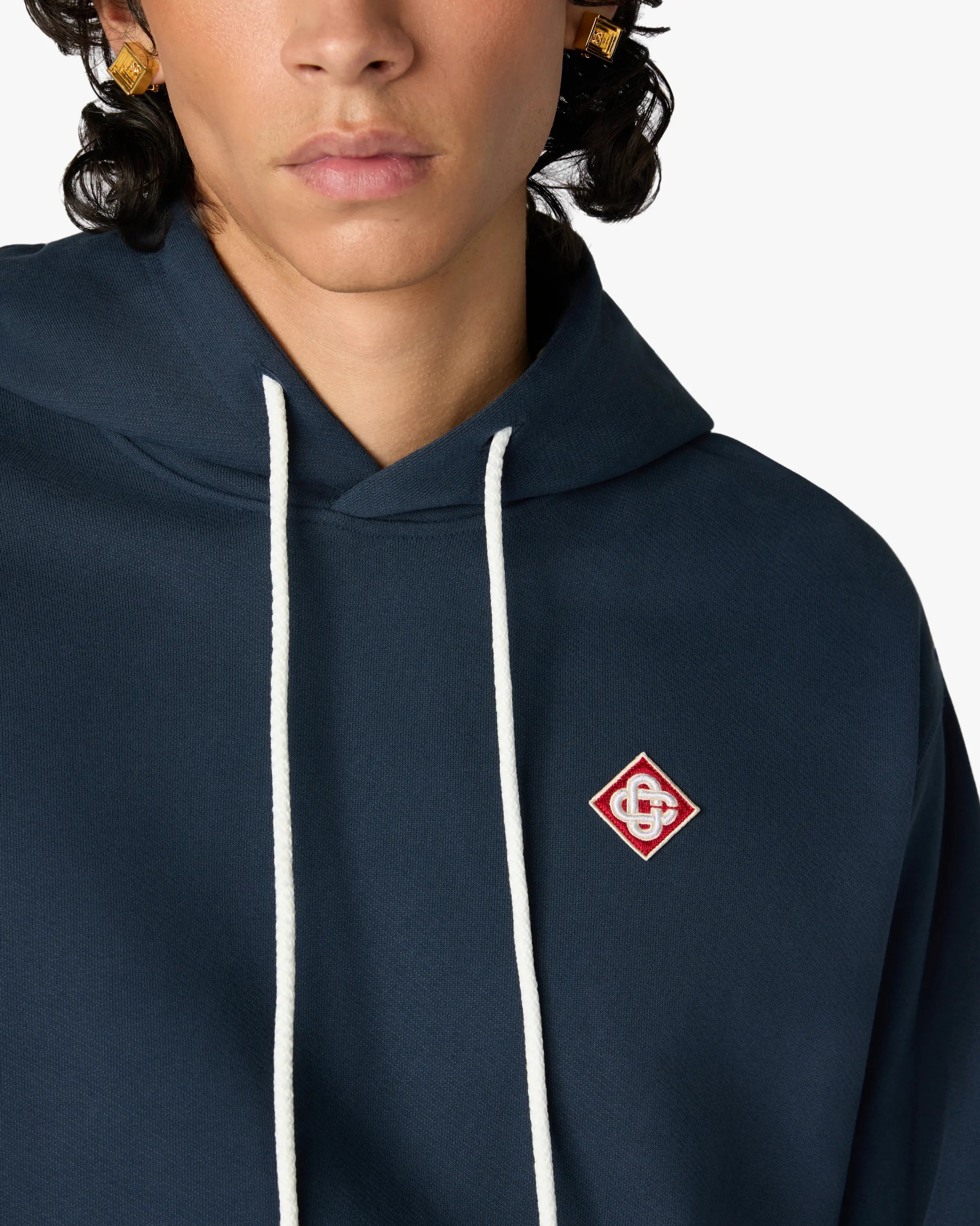 Sweat à capuche bleu marine à logo losange