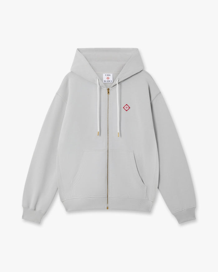 Grey Diamond Logo Zip Hooded Sweatshirt