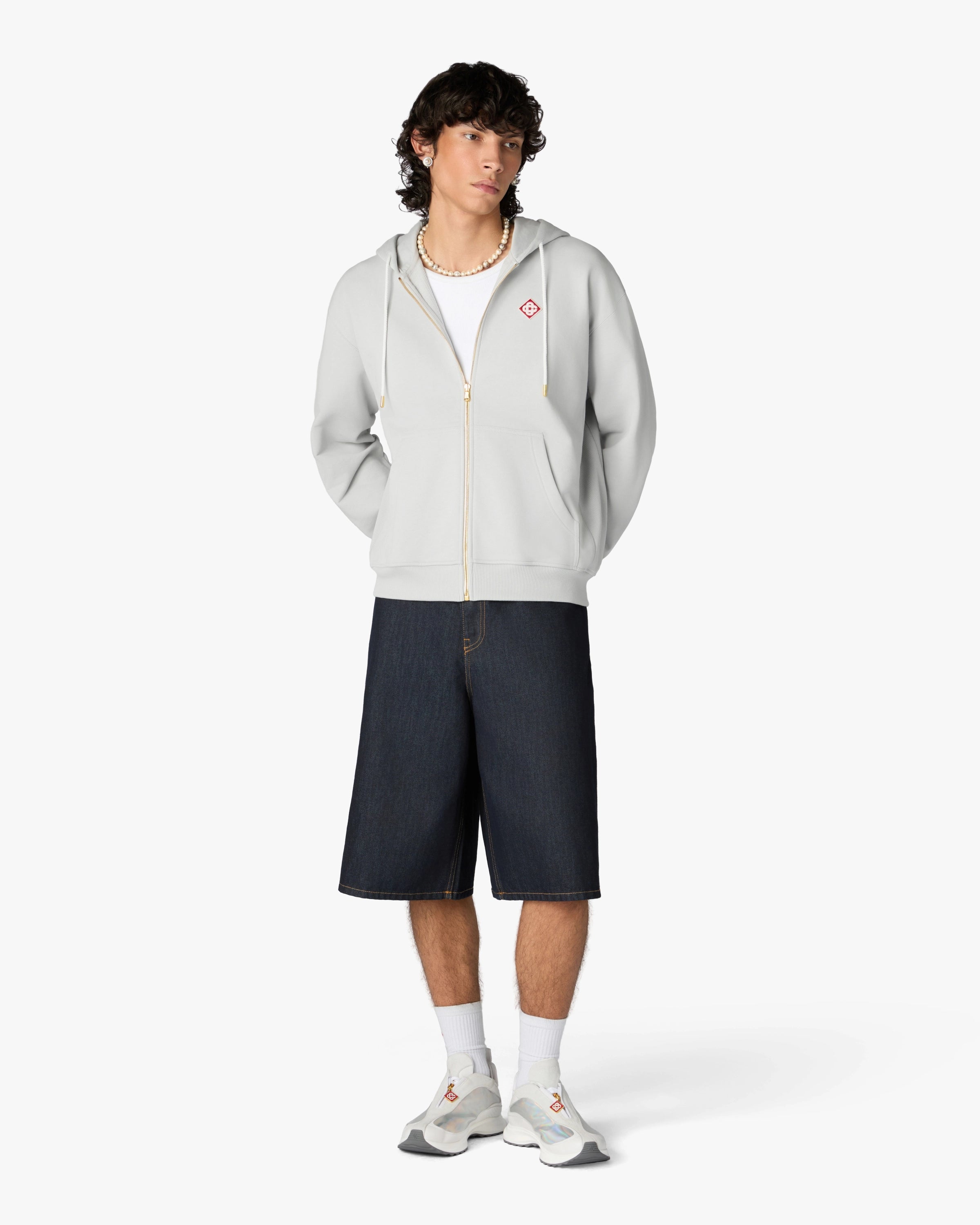 Grey Diamond Logo Zip Hooded Sweatshirt