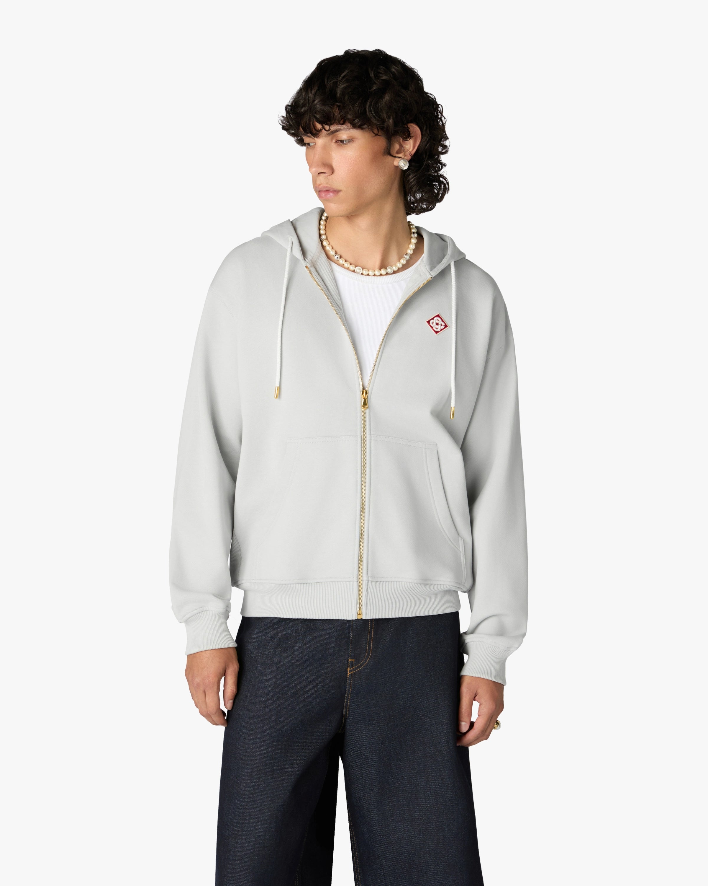 Grey Diamond Logo Zip Hooded Sweatshirt