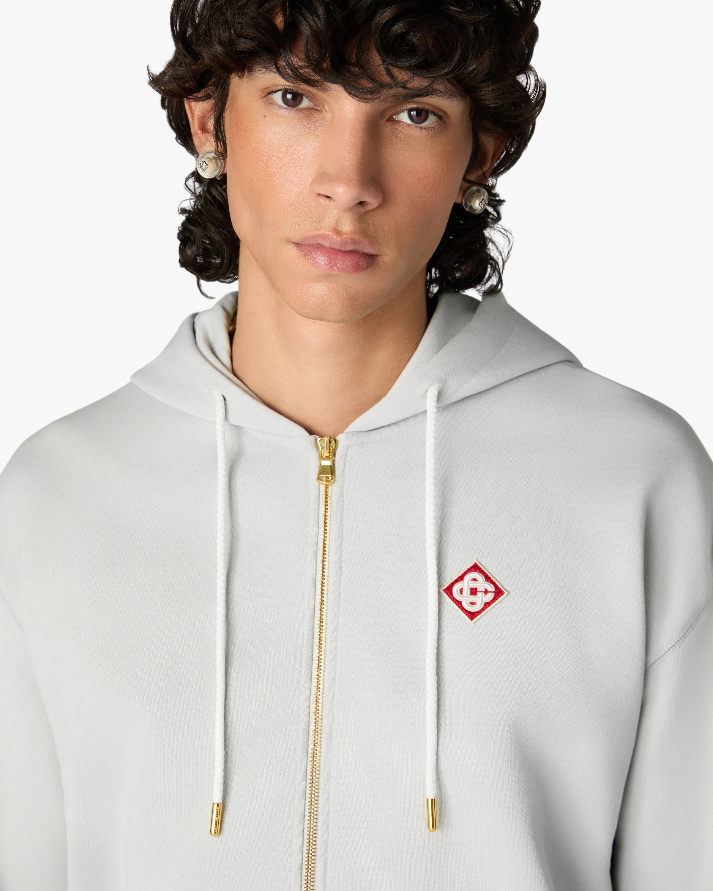 Grey Diamond Logo Zip Hooded Sweatshirt