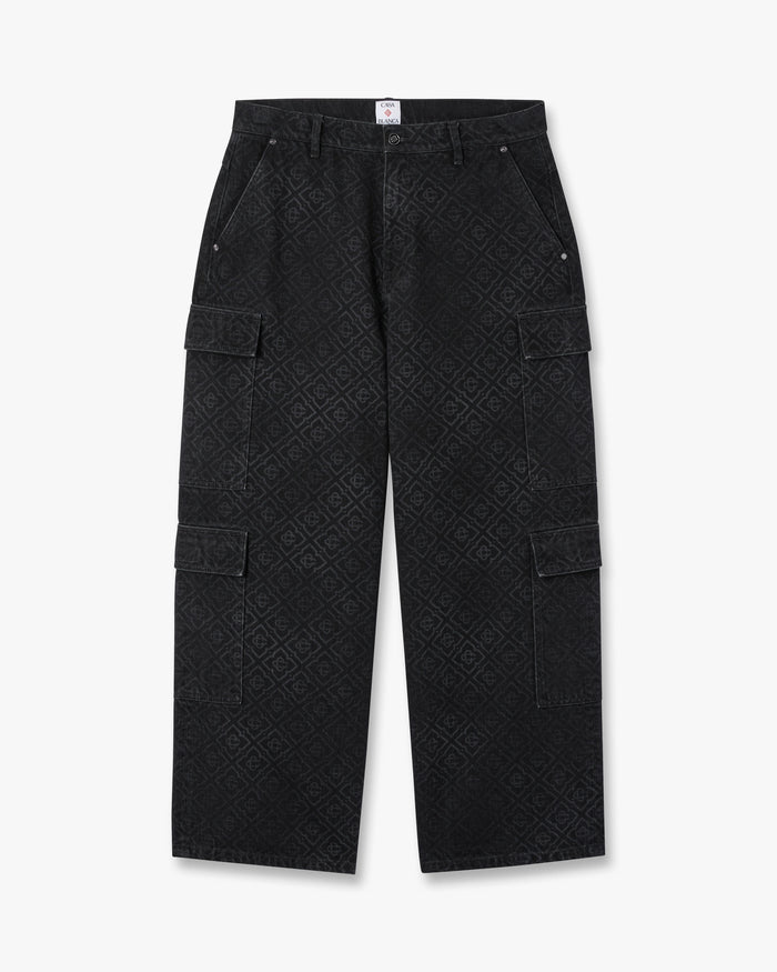 Black Monogram Cargo Denim Jeans