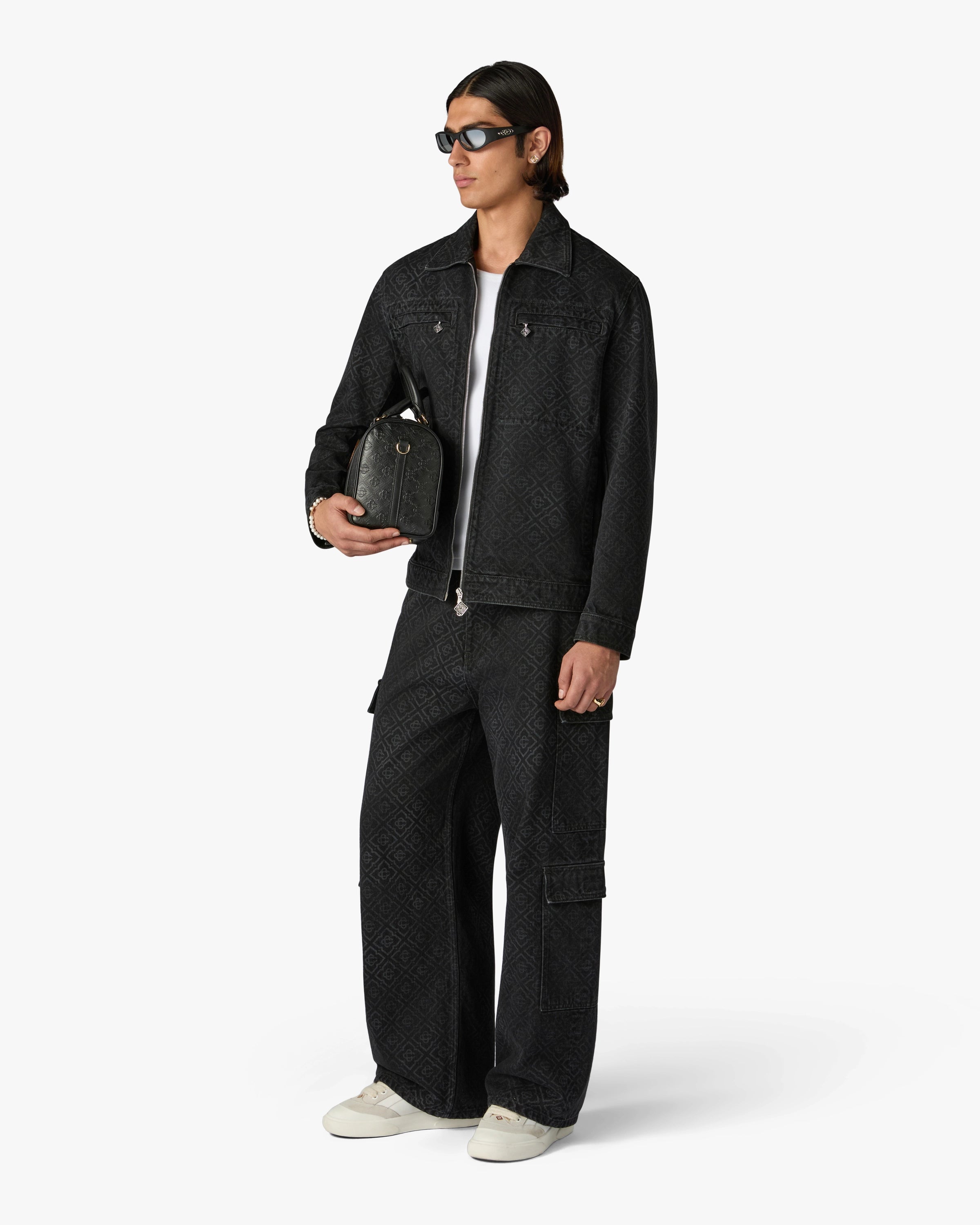 Black Monogram Cargo Denim Jeans