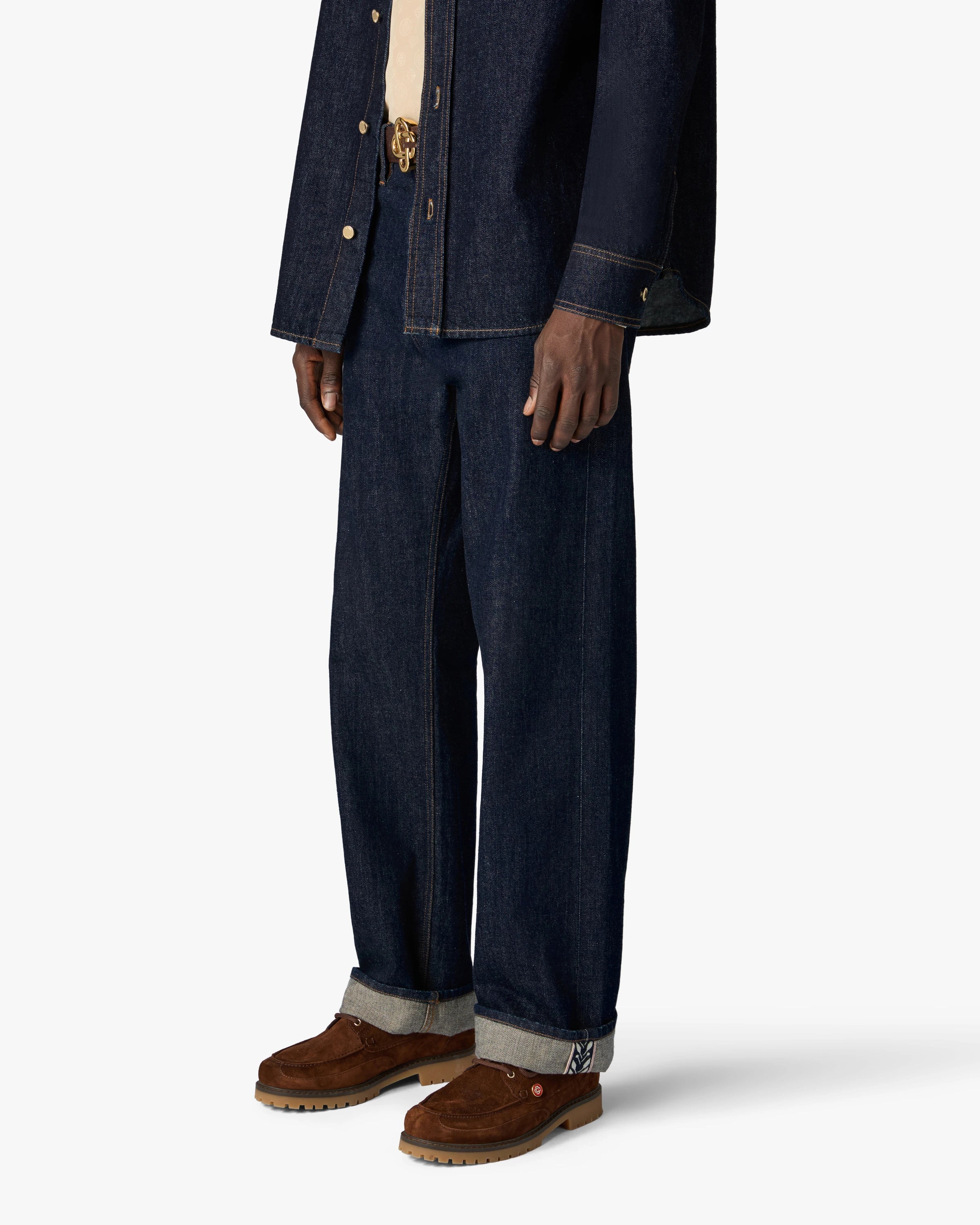 Indigo Raw Denim Straight Leg Jeans