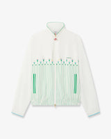 White & Green Floral Striped Sporty Windbreaker Jacket