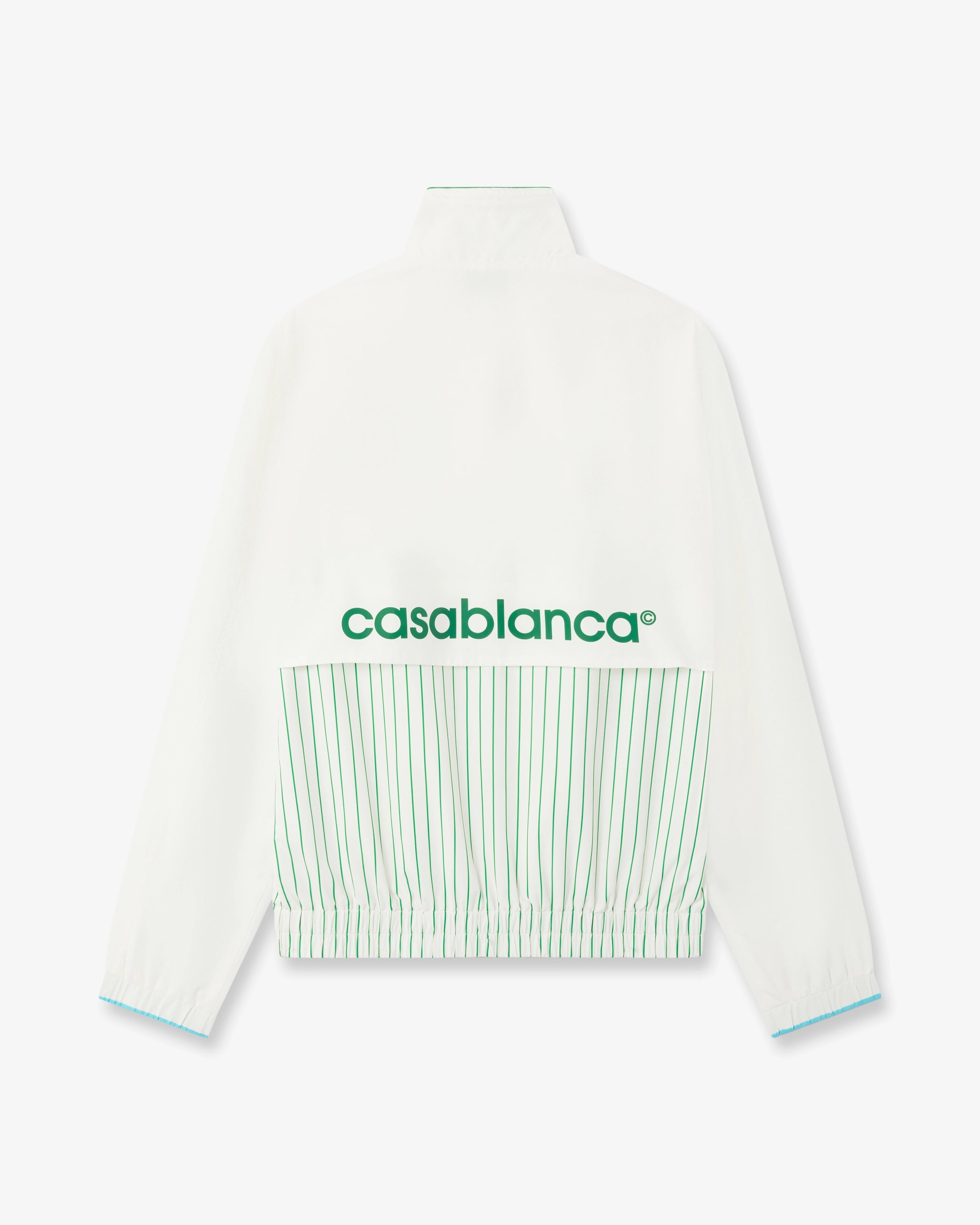 White & Green Floral Striped Sporty Windbreaker Jacket
