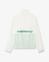 White & Green Floral Striped Sporty Windbreaker Jacket