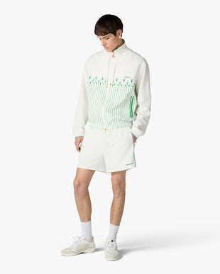 White & Green Floral Striped Sporty Windbreaker Jacket