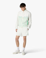 White & Green Floral Striped Sporty Windbreaker Jacket