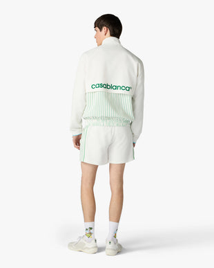 White & Green Floral Striped Sporty Windbreaker Jacket
