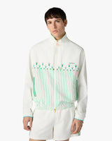 White & Green Floral Striped Sporty Windbreaker Jacket