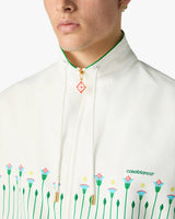 White & Green Floral Striped Sporty Windbreaker Jacket