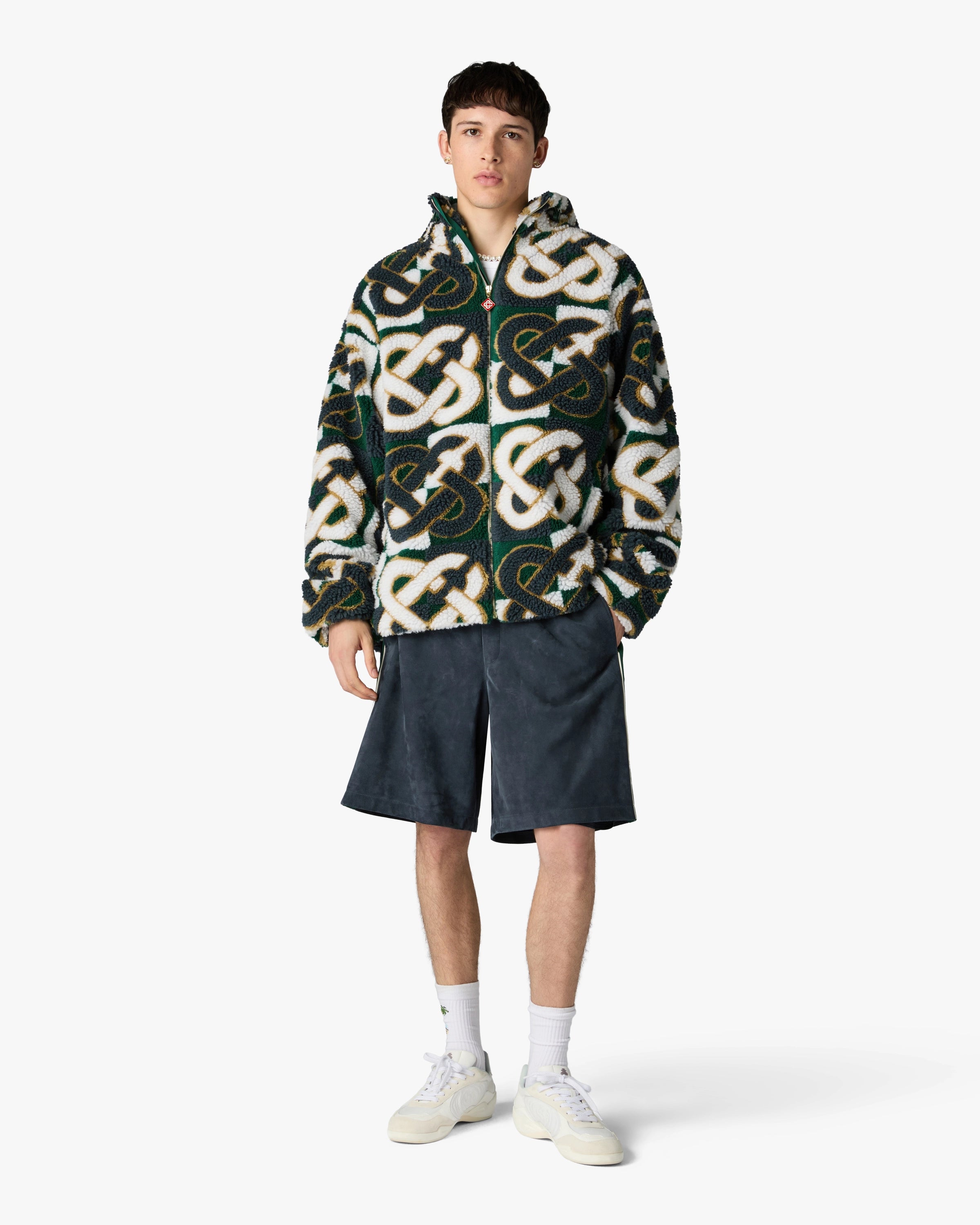 Green & Navy Check Monogram Fleece Jacket