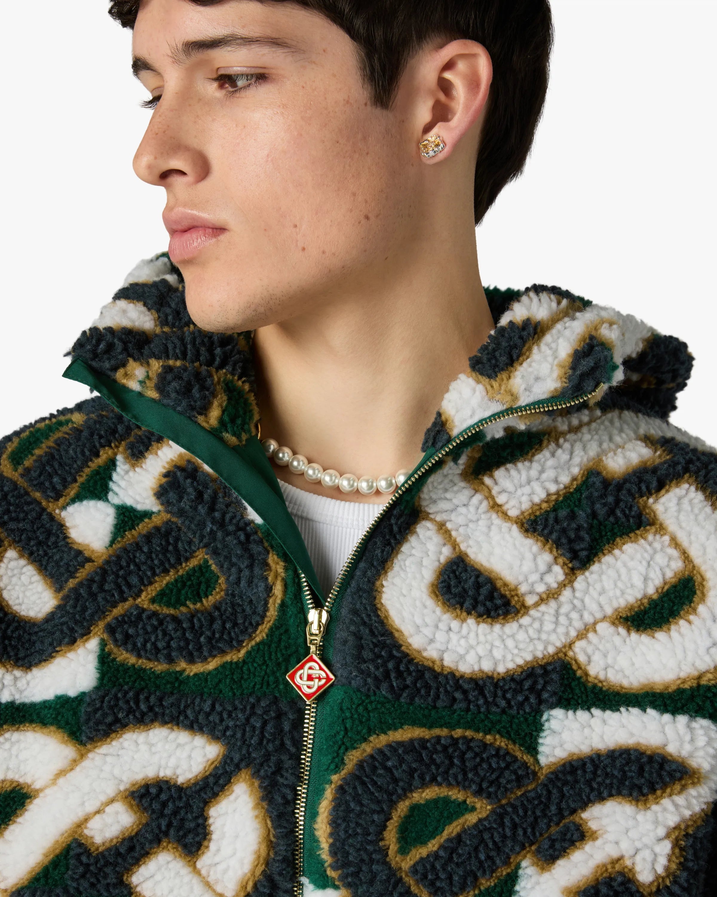 Green & Navy Check Monogram Fleece Jacket