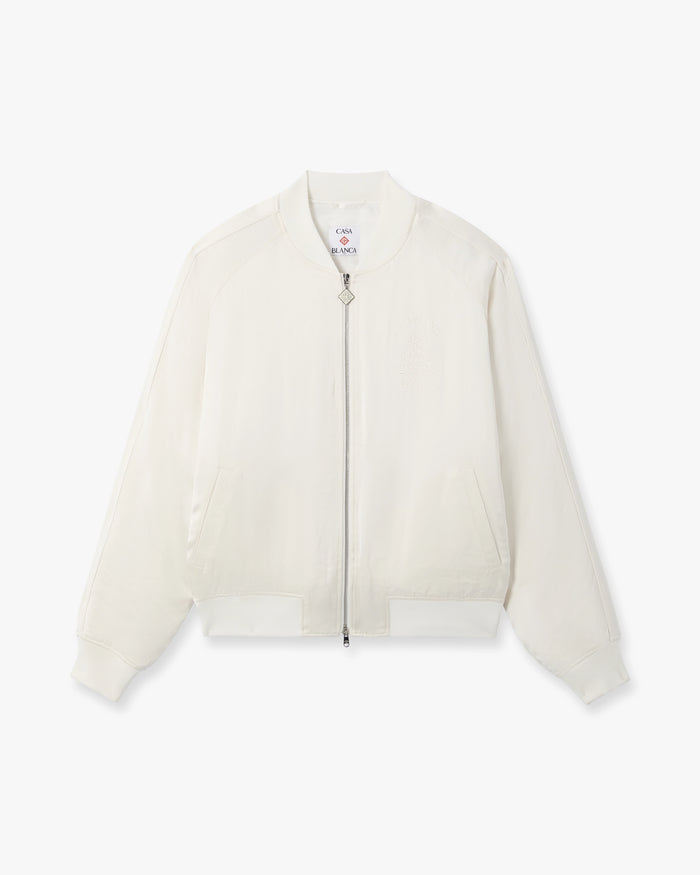 Off White Hotel Emblem Satin Bomber Jacket