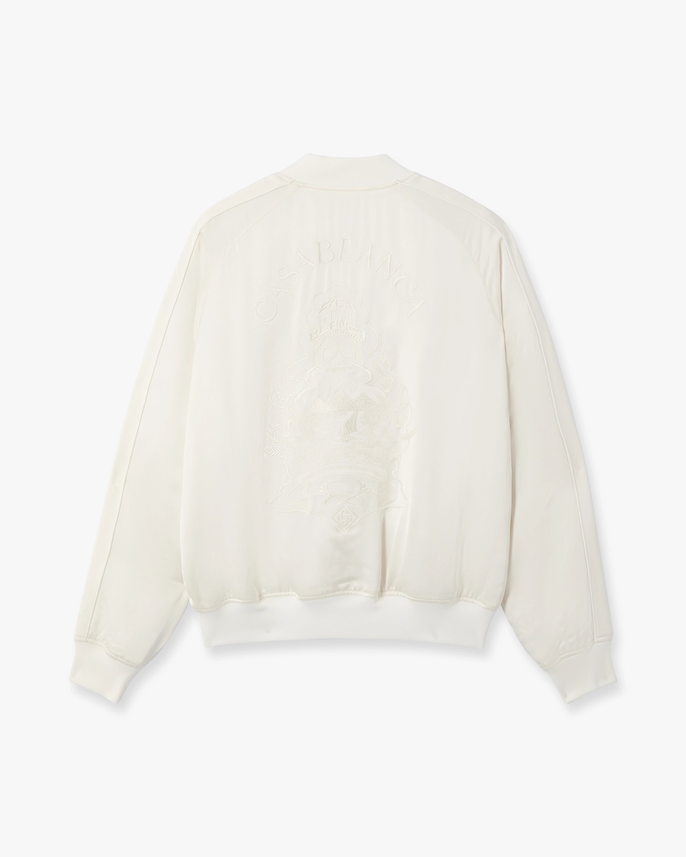 Off White Hotel Emblem Satin Bomber Jacket