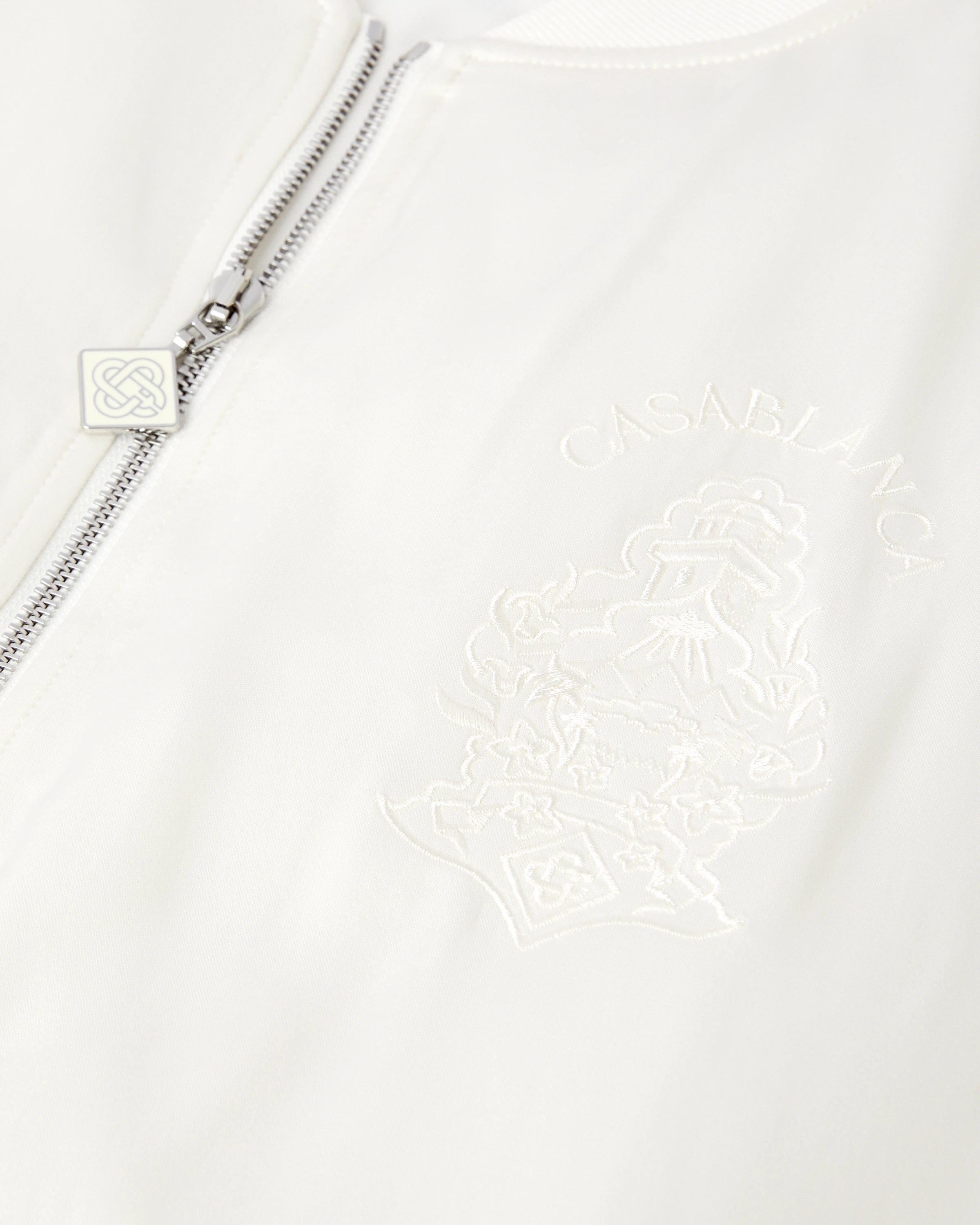 Off White Hotel Emblem Satin Bomber Jacket