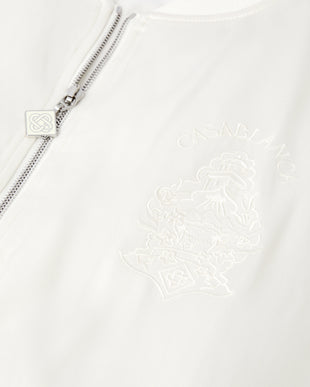 Off White Hotel Emblem Satin Bomber Jacket