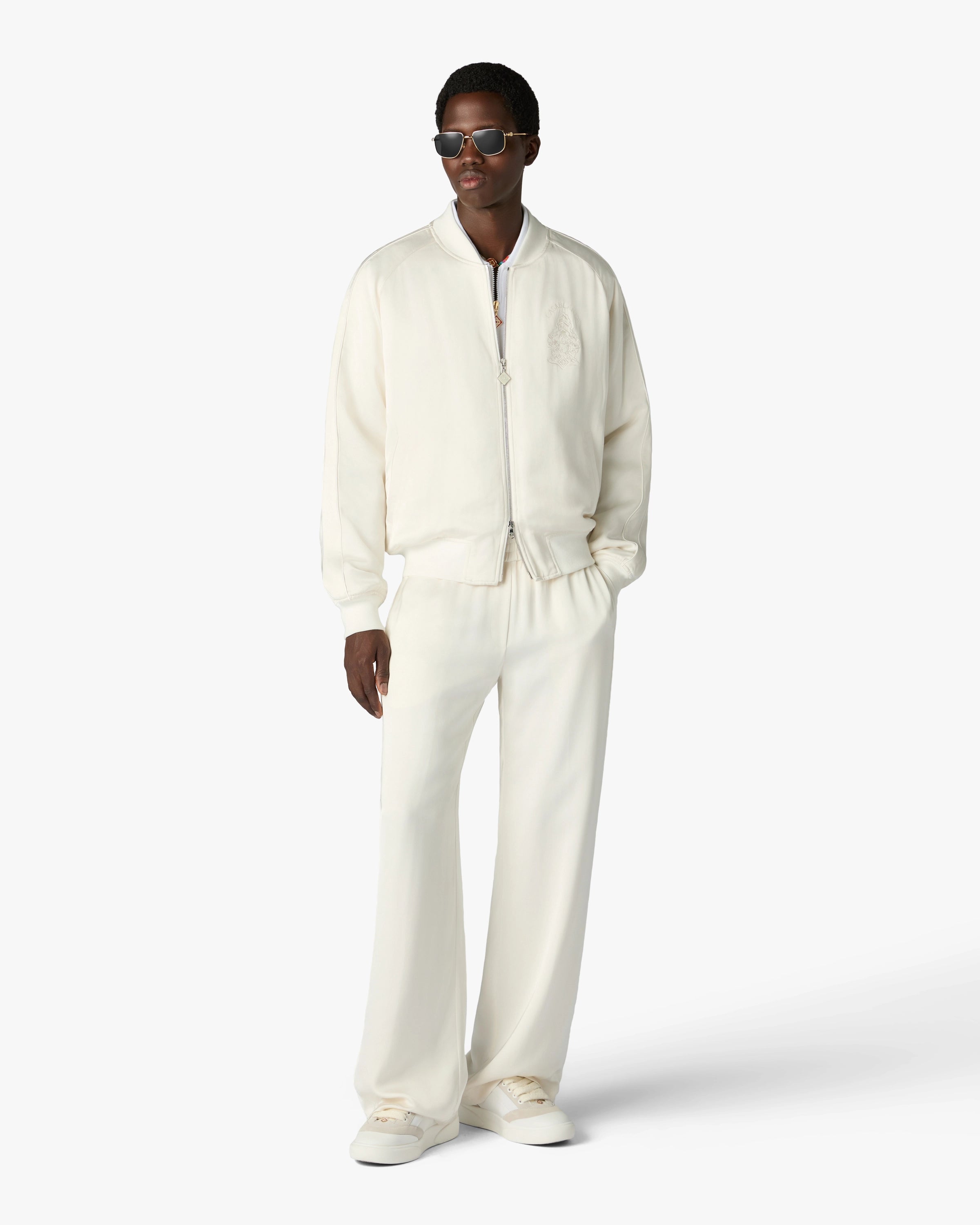 Off White Hotel Emblem Satin Bomber Jacket