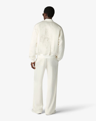 Off White Hotel Emblem Satin Bomber Jacket