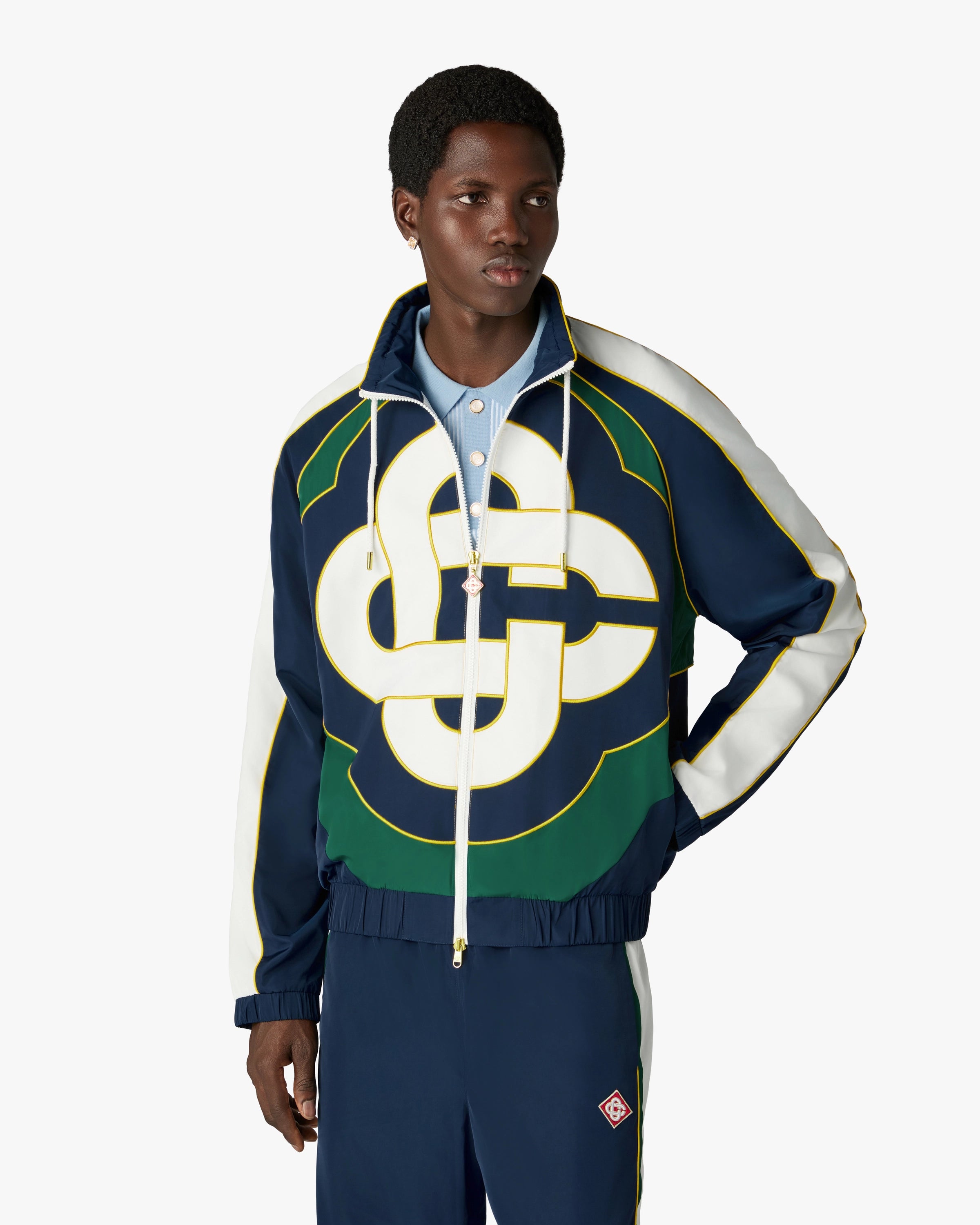 Green & Navy Check Applique Windbreaker Jacket