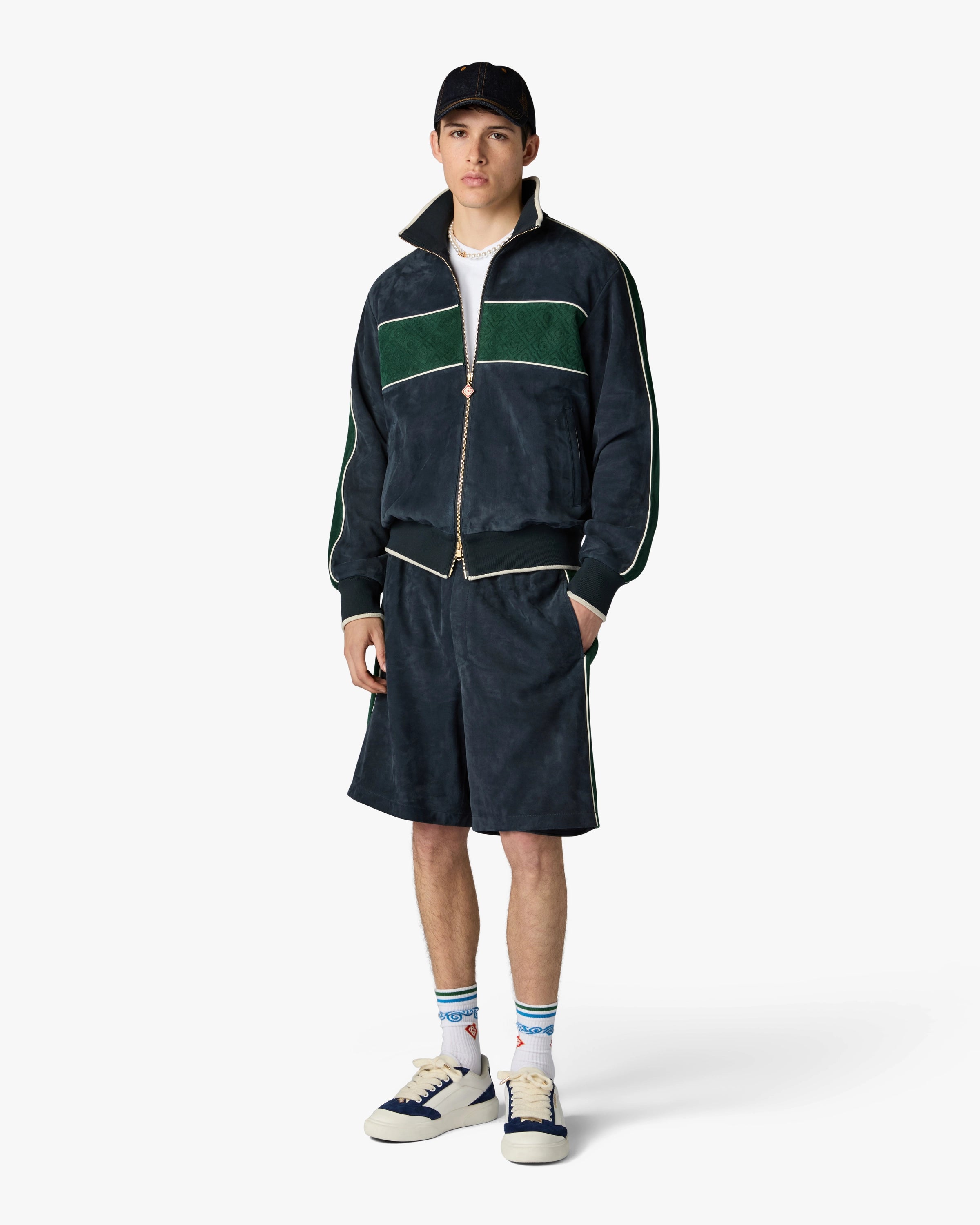 Navy & Green Suede Track Jacket
