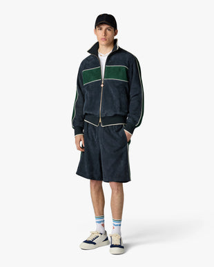 Navy & Green Suede Track Jacket