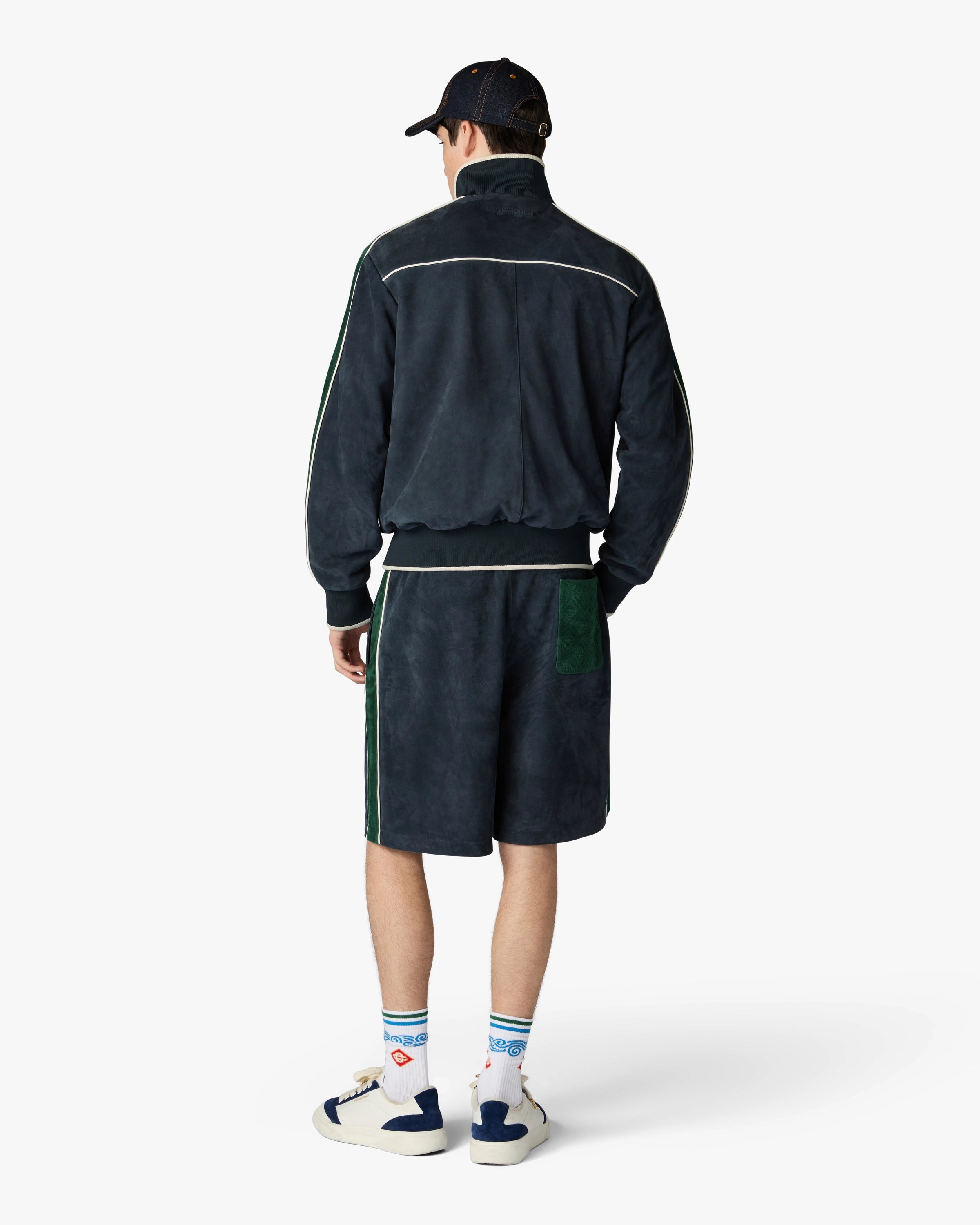 Navy & Green Suede Track Jacket